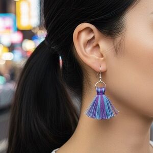 5 For $25💫Sassy Small Purple and Blue Hippie Gypsy Tassels Earrings Dang…
